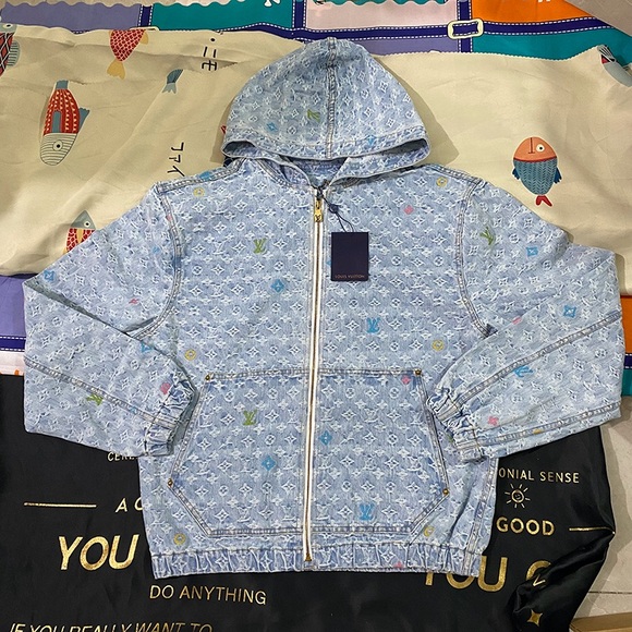 Louis Vuitton Other - Louis Vuitton Monogram All-Over Print Denim Hooded Jacket Light Blue